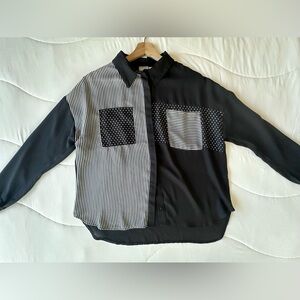 ASOS black and white button-up shirt with polka dot & stripe patterns